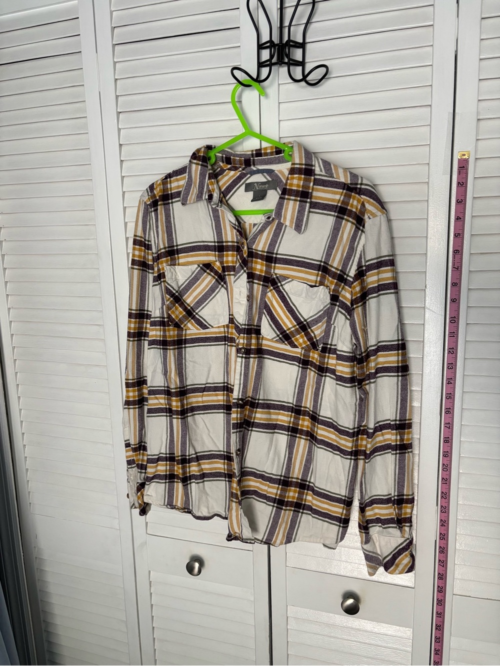 Natural Reflections Cream Plaid Button-Down with Purple and Gold Stripes
